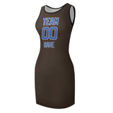 Custom Brown Sky Blue Sleeveless Vest Dress
