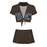 Custom Brown Blue Cheerleading Uniform Set