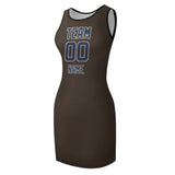 Custom Brown Blue Sleeveless Vest Dress