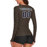 Custom Brown Navy Women's Long-Sleeve Shirt