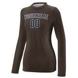 Custom Brown Navy Women's Long-Sleeve Shirt