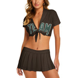 Custom Brown Blue Green Cheerleading Uniform Set