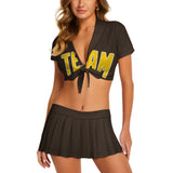 Custom Brown Gold Cheerleading Uniform Set