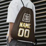 Custom Brown White Drawstring Bag