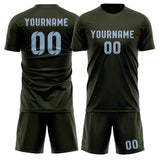 Custom Olive Light Blue Soccer Jersey