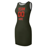 Custom Olive Orange Red Sleeveless Vest Dress