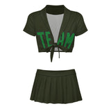 Custom Olive Emerald Green Cheerleading Uniform Set