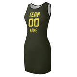 Custom Olive Light Yellow Sleeveless Vest Dress