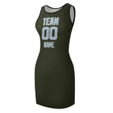 Custom Olive Light Blue Sleeveless Vest Dress