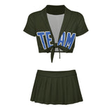 Custom Olive Sky Blue Cheerleading Uniform Set