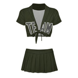 Custom Olive Dark Grey Cheerleading Uniform Set