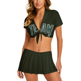 Custom Olive Blue Green Cheerleading Uniform Set