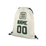 Custom Cream Dark Green Drawstring Bag