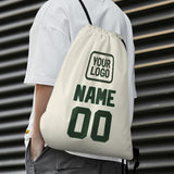 Custom Cream Dark Green Drawstring Bag