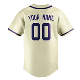 Custom Cream & Purple Colors Design Sports Baseball Jersey