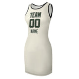 Custom Cream Dark Green Sleeveless Vest Dress