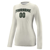 Custom Cream Dark Green Women's Long-Sleeve Shirt