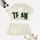 Custom Cream Dark Green Cheerleading Uniform Set