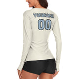 Custom Cream Light Blue Women's Long-Sleeve Shirt