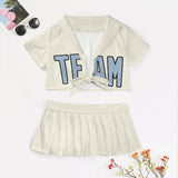 Custom Cream Light Blue Cheerleading Uniform Set