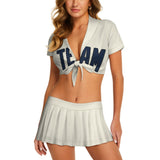 Custom Cream Blue Cheerleading Uniform Set