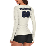 Custom Cream Navy Women's Long-Sleeve Shirt