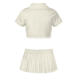 Custom Cream Navy Cheerleading Uniform Set