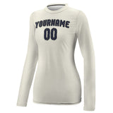 Custom Cream Navy Women's Long-Sleeve Shirt
