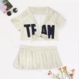 Custom Cream Navy Cheerleading Uniform Set