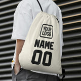 Custom Cream Black Drawstring Bag