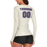 Custom Cream Light Purple Women's Long-Sleeve Shirt