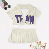 Custom Cream Light Purple Cheerleading Uniform Set