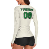 Custom Cream Emerald Green Women's Long-Sleeve Shirt