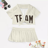 Custom Cream Brown Cheerleading Uniform Set