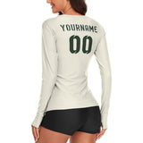 Custom Cream Dark Green Women's Long-Sleeve Shirt