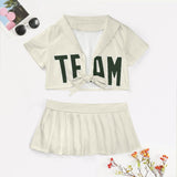 Custom Cream Dark Green Cheerleading Uniform Set