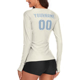 Custom Cream Light Blue Women's Long-Sleeve Shirt