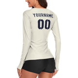 Custom Cream Navy Women's Long-Sleeve Shirt