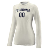 Custom Cream Navy Women's Long-Sleeve Shirt