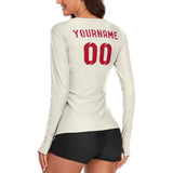 Custom Cream Red Women's Long-Sleeve Shirt