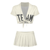 Custom Cream Dark Grey Cheerleading Uniform Set