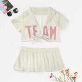 Custom Cream Light Pink Cheerleading Uniform Set