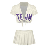 Custom Cream Light Purple Cheerleading Uniform Set