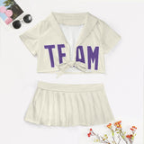 Custom Cream Light Purple Cheerleading Uniform Set