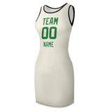 Custom Cream Emerald Green Sleeveless Vest Dress