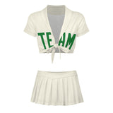 Custom Cream Emerald Green Cheerleading Uniform Set
