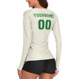 Custom Cream Emerald Green Women's Long-Sleeve Shirt