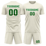 Custom Cream Emerald Green Soccer Jersey