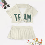 Custom Cream Blue Green Cheerleading Uniform Set