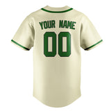 Custom Cream & Emerald Green Colors Design Sports Baseball Jersey